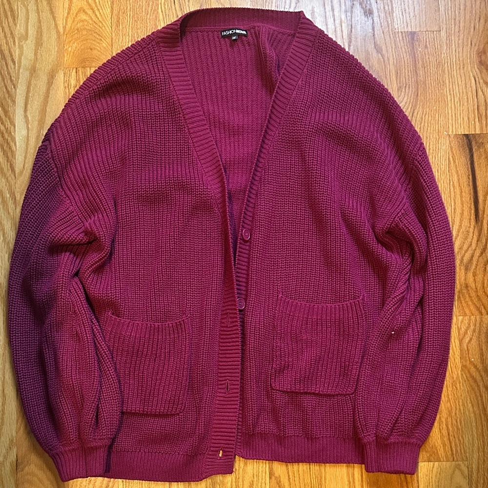Fashion Nova Magenta/Bright Burgundy Cardigan Sweater with Buttons